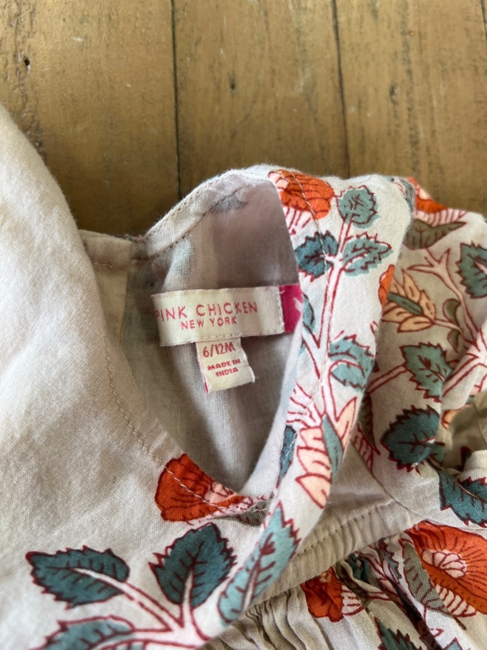 Pink chicken orange floral print ruffle dress 6-12 months bohemian - Picture 3 of 7